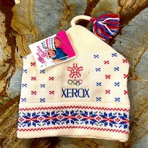 MURRAY MERKLEY Vintage ❤️💙 1988 Calgary Olympics Xerox HAND KNIT- Wool Hat Cap